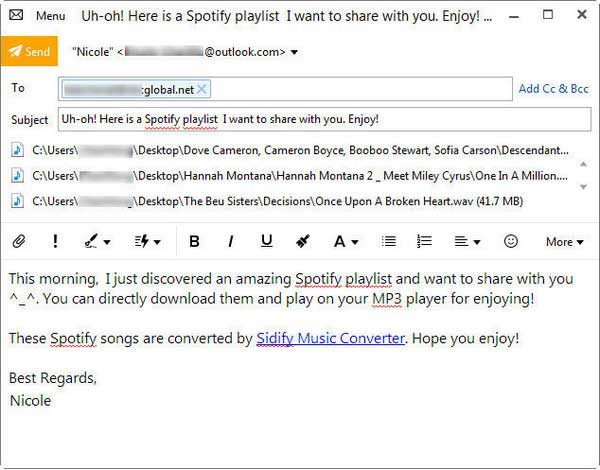 partager Spotify Music par e-mail