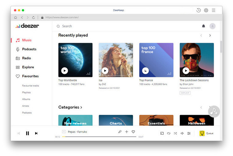 Interface principale de Deezer Music Converter pour Mac