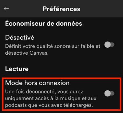 Activez le mode hors connexion sur Spotify