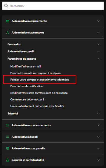 Fermer compte Spotify