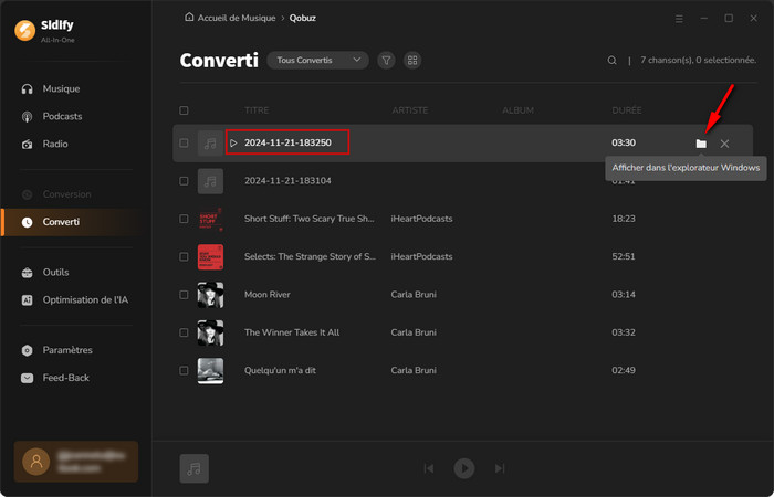 Localisez Qobuz téléchargé dans votre dossier local