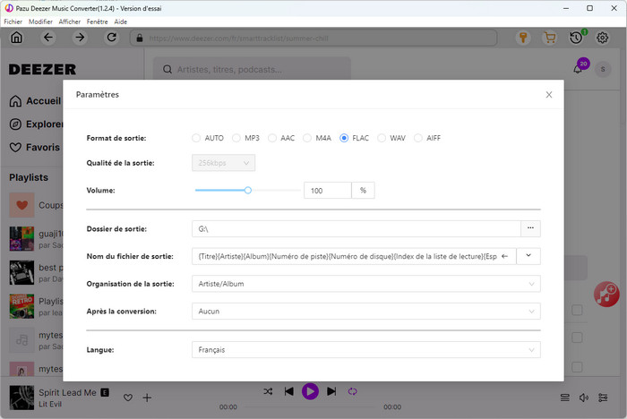 Paramètres de Pazu Deezer Music Converter
