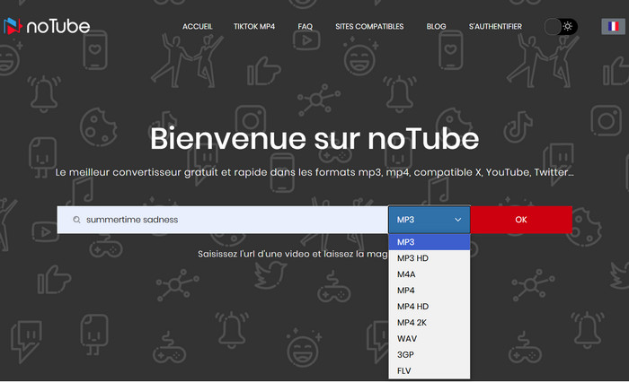 Choisissez MP3 ou MP4 comme format de sortie