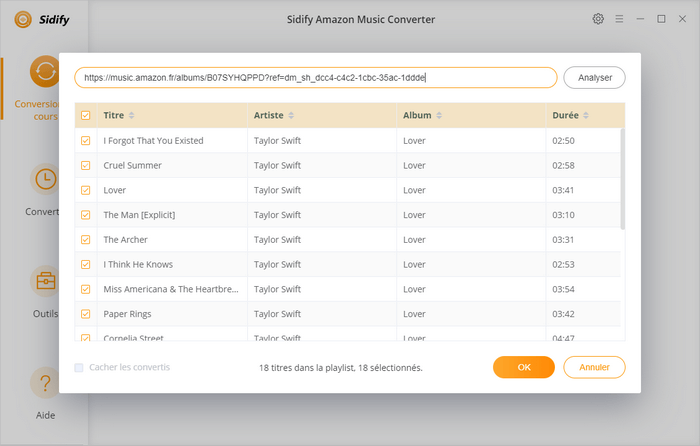 Ajoutez des chansons d'Amazon Music à la liste de conversion
