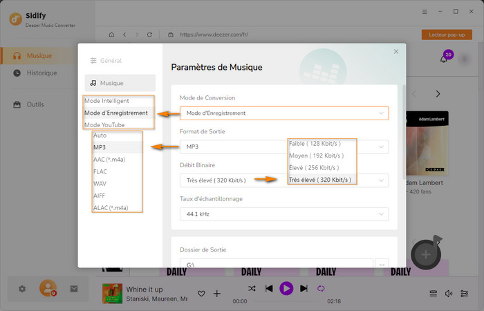 Choisissez le format de sortie