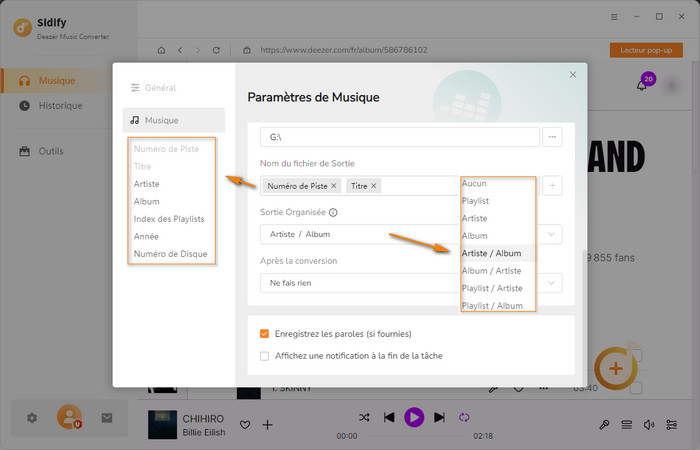 Plus Paramètres de Sidify Deezer Music Converter
