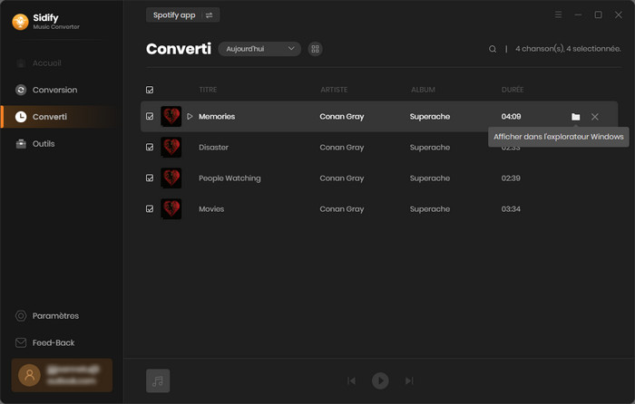 Trouvez tous les fichiers Spotify convertis